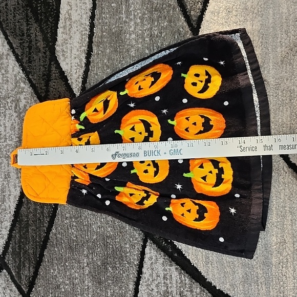 VINTAGE HANDMADE HANGING HALLOWEEN POT HOLDER DOUBLE KITCHEN TOWEL - Picture 6 of 10